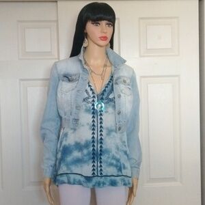 Free people embroidered top and Topshop cropped jean jacket.